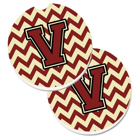 Carolines Treasures Letter V Chevron Maroon and Gold  Cup Holder Car Coaster, PK2 CJ1061-VCARC